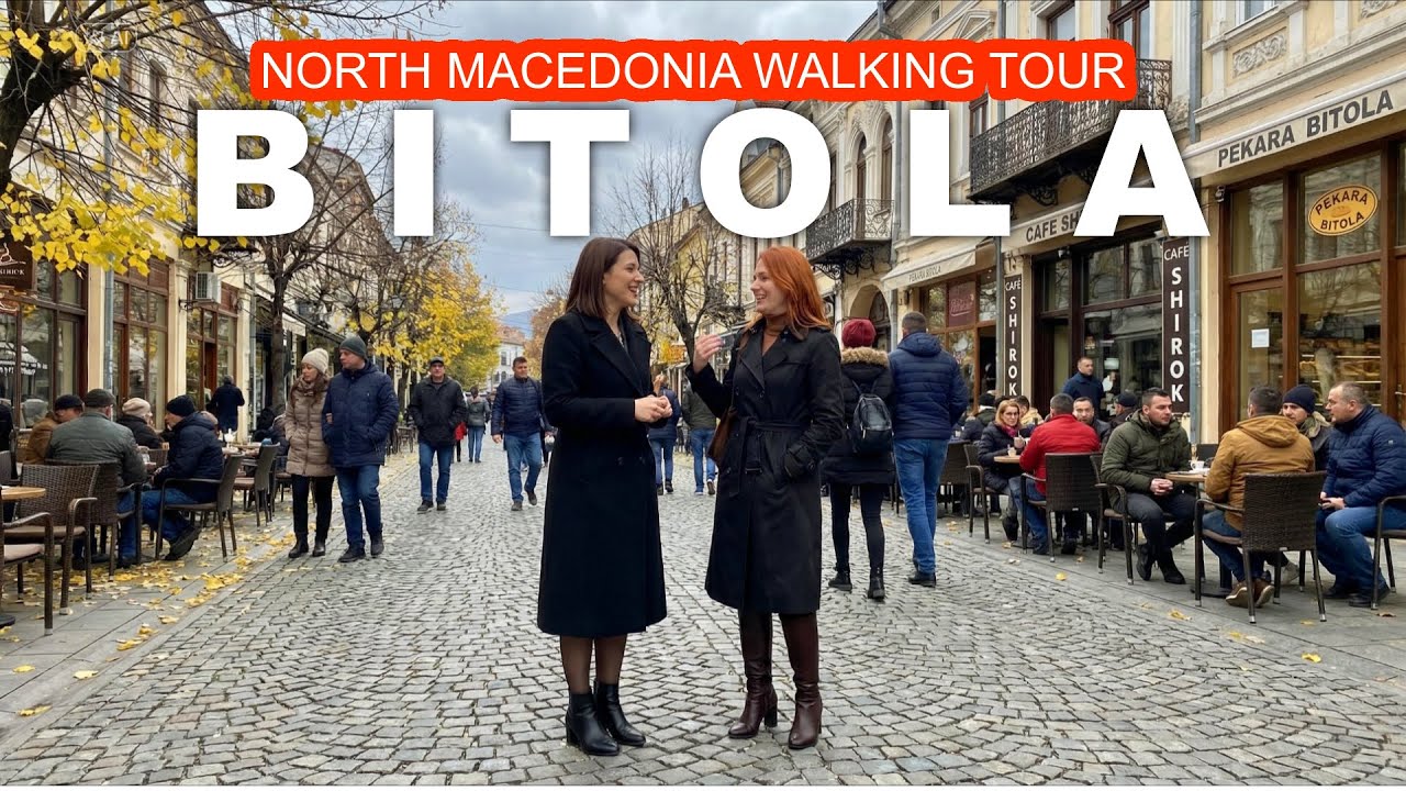 Bitola, North Macedonia walking tour 4K 60 FPS. Cozy city center with AUTUMN vibes!