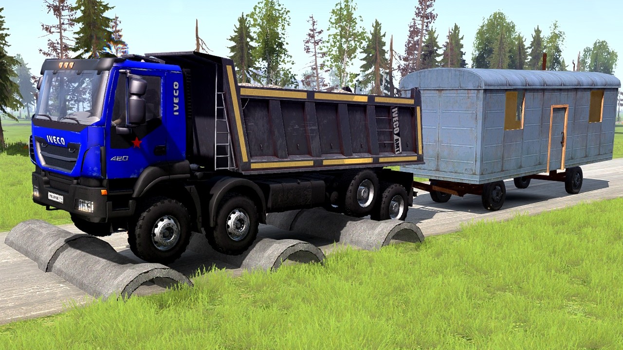 TRUCKS, CARS, LONG BUS Vs MASSIVE SPEED BUMPS #219 - MudRunner a Spintires Game