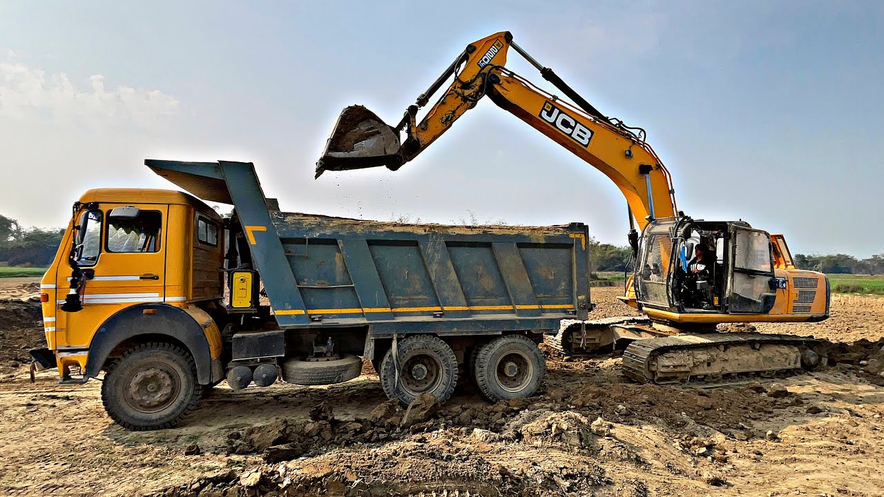 JCB 3dx | JCB 220 Lc Excavator Loading Mud Tractor Truck Tipper | JCB Cartoon | Tractor Cartoon 