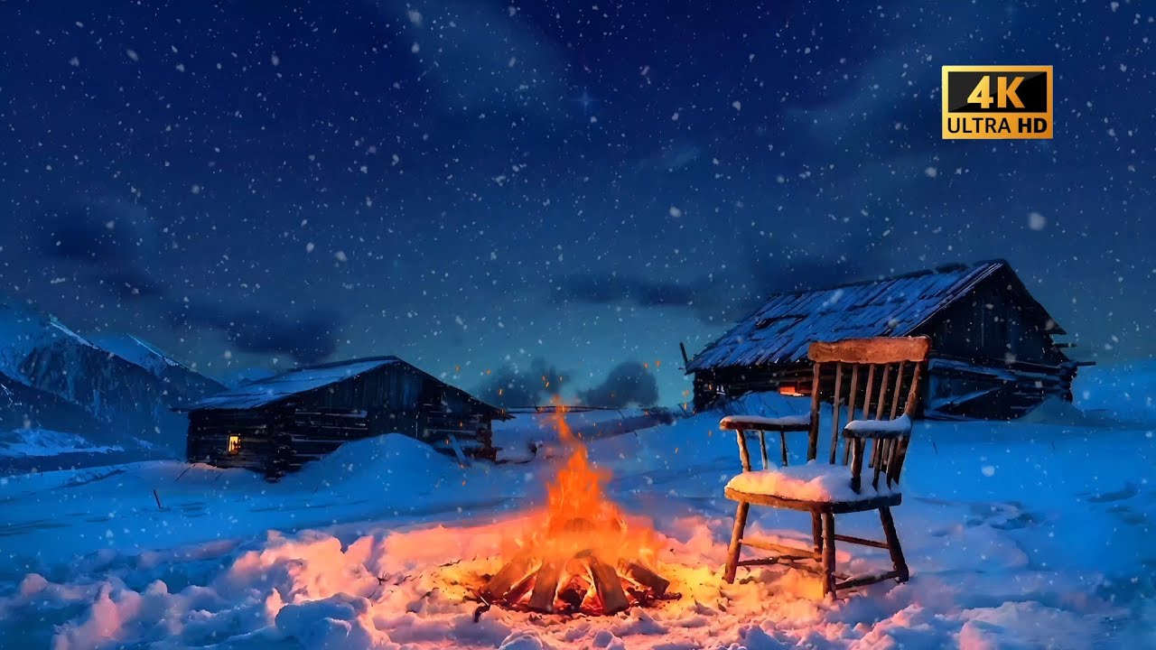 1 Hour Cozy Winter Cabin & Lofi Music | Relaxing Campfire Ambience