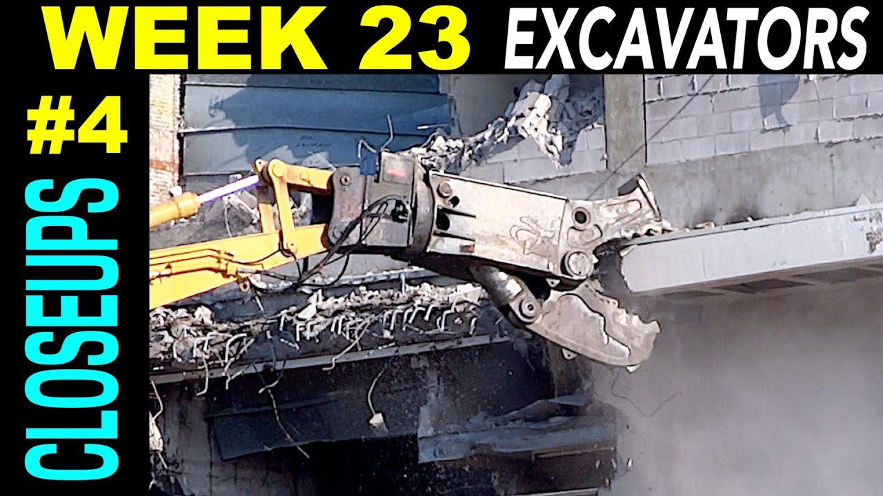 Closeups of the business end of high reach demolition excavators (compilation) (Week 23, set 4)