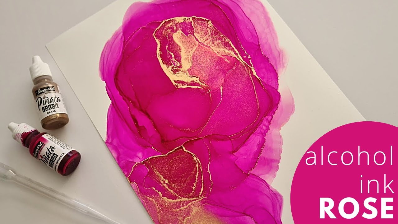 Alcohol Ink Art - Pink Rose with Pinata Inks