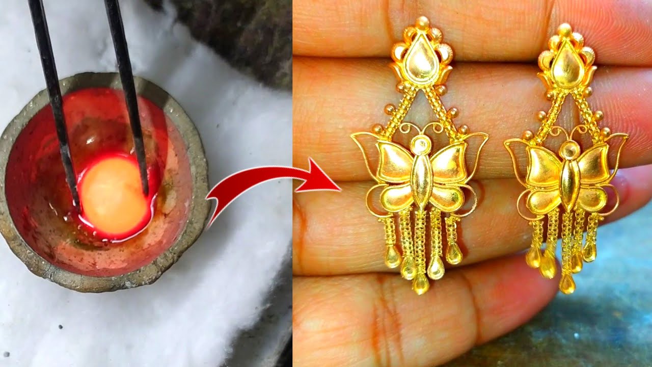 22kt latest butterfly gold earrings making || Earrings making tutorial || Goldtips || jewellery