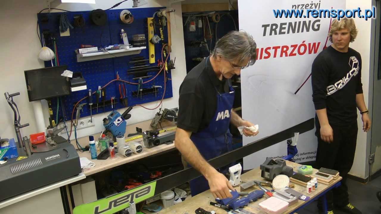 Ostrzenie krawędzi bocznej narty za pomoca kątownika i pilnika - Guido Charlie