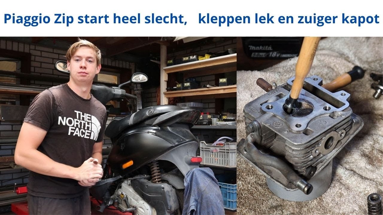 Slecht startende Piaggio Zip fixen, kleppen inslijpen, Zuiger en Distributieketting vervangen