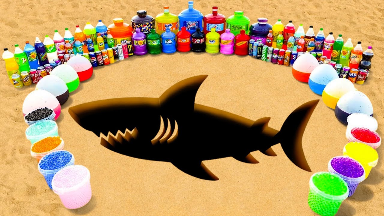 Big Toothpaste Eruption from Giant a Shark pit, Orbeez, Mtn Dew, Mirinda, Giant Coca Cola vs Mentos