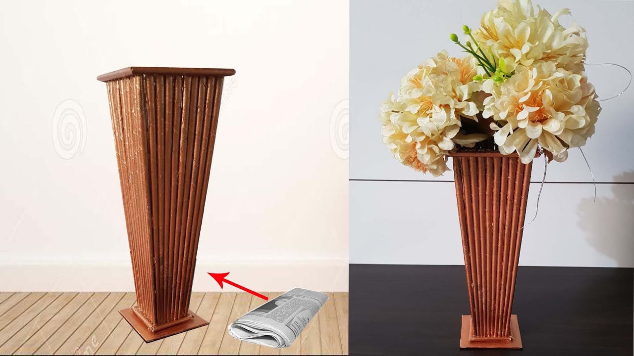 newspaper Flower vase ll make Flower Vase ll Newspaper Craft ll best out of Waste  ll Flower vase