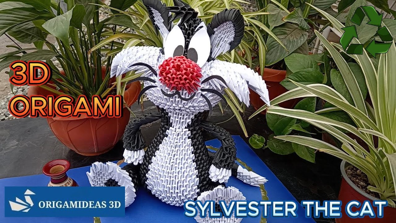 How to make Sylvester the Cat in 3D Origami with reusable paper | El Gato Silvestre en Origami 3D