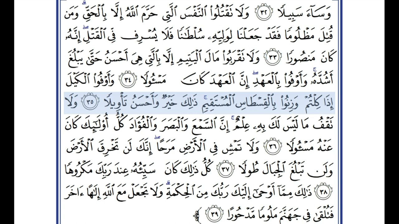 السادس الاعدادي/سورة الاسراء  - الوحدة الرابعة ايات الحفظ
