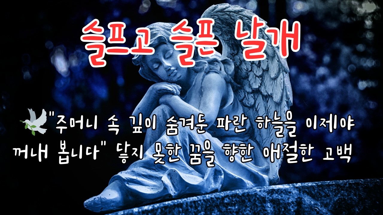 슬프고 슬픈 날개/이제야 비로소 마주한 아프고 슬픈 진정한 친구의 모습에 눈물 흘리며 모든 안타까움은 바람에 날려 보내고 눈물이 꽃이 되어 피어나길 바라는 아픔을 그립니다