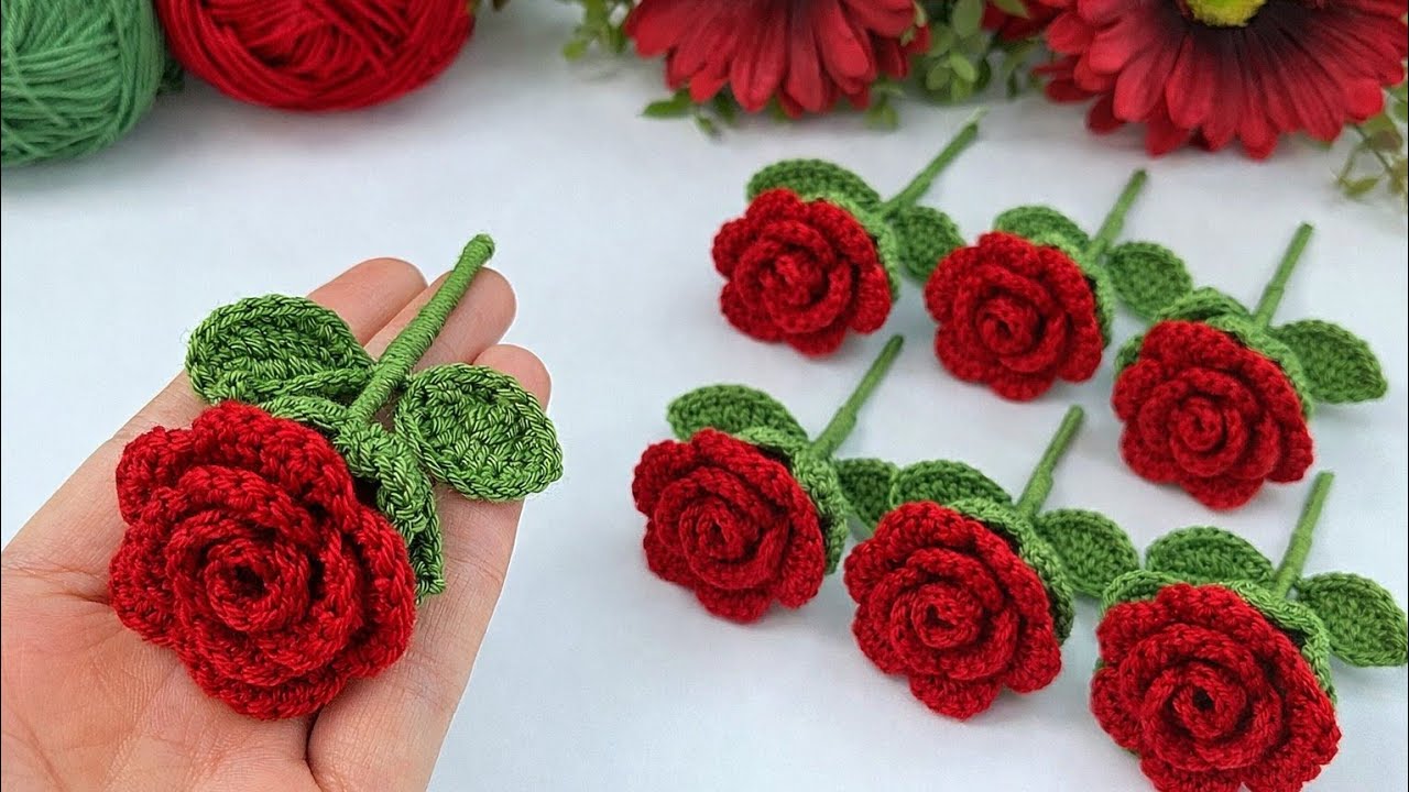 Everyone Loves This! 🌹 Crochet Mini Rose with Leaves | Perfect Gift Idea