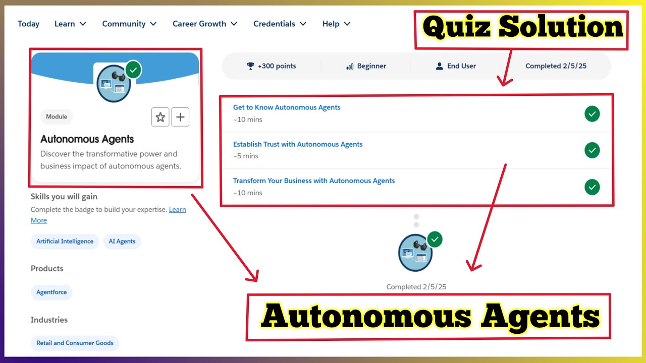Автономные агенты | Salesforce Trailhead | Решение для викторин