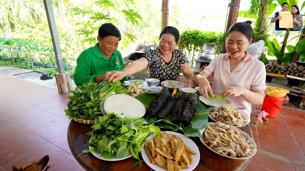 Ăn mừng Cha Mẹ cân lúa bán trúng lớn ăn Cá lóc nướng trui rơm cuốn bánh tráng ở Quê Phan Diễm