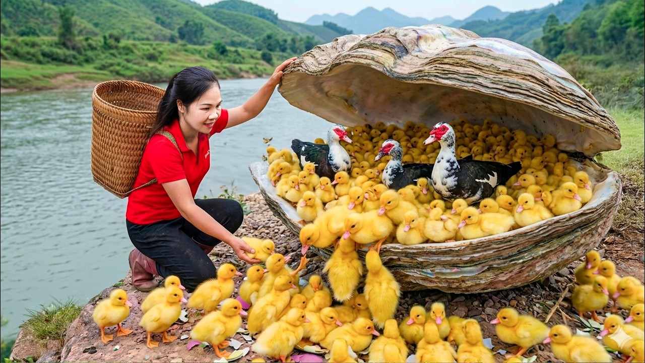 365 Days Harvesting Ducklings On The Riverbank & Go to Market Sell | The secret inside giant clams.