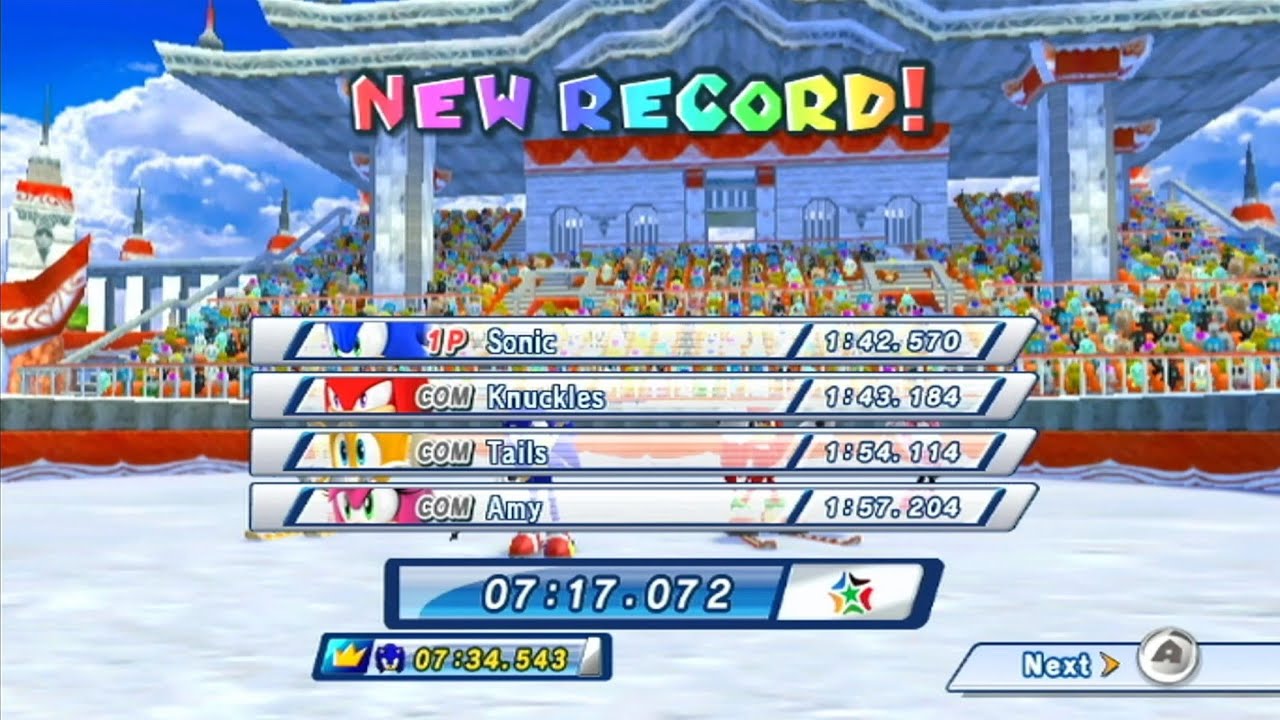 7:17.072 (PB) Dream Alpine Team - Mario & Sonic at the Olympic Winter Games Vancouver 2010 (Wii U)