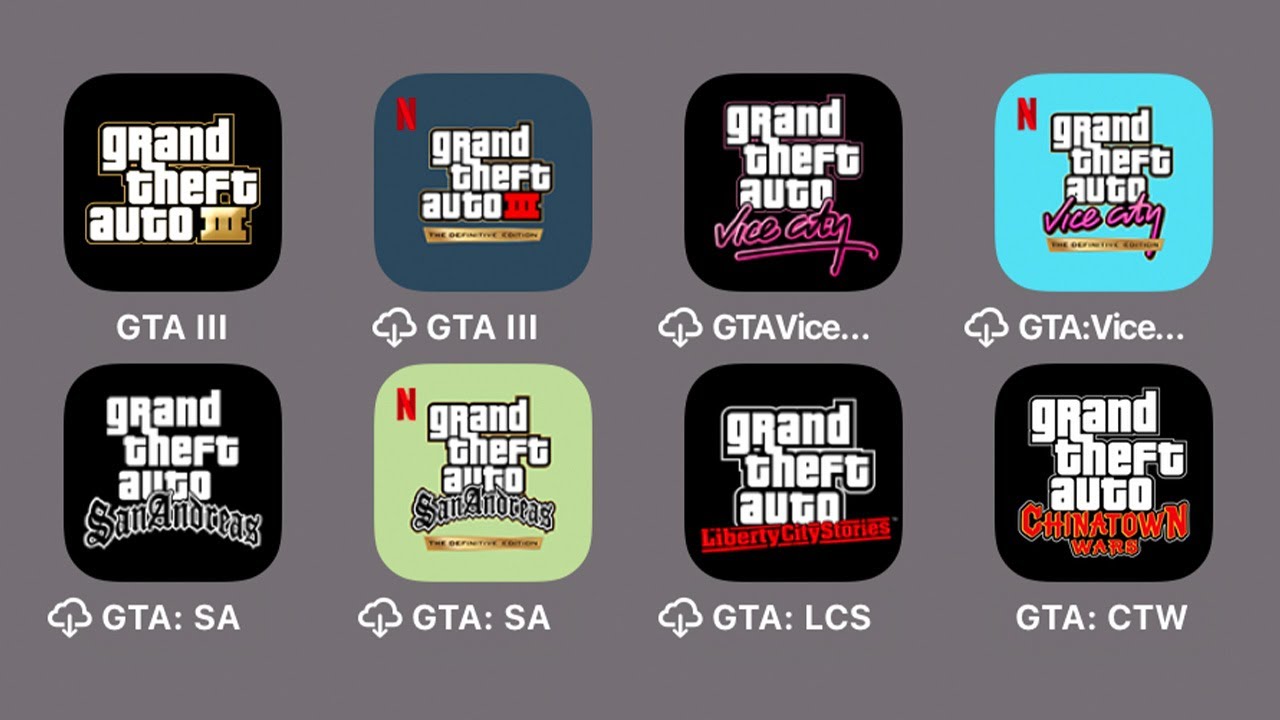 Grand Theft Auto III,Vice City,San Andreas The Definitive Edition,Chinatown Wars,LibertyCity Stories