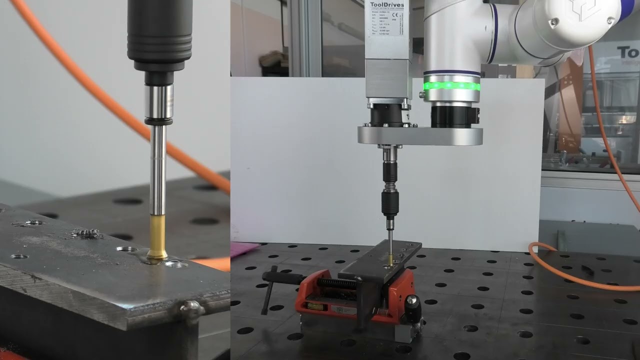 Automated M10 Thread Cutting in S235 Steel – Cobot + ToolDrives Compact Module