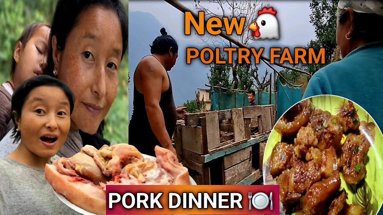 New Chicken Farm Setup 🐔 Big Family Pork Dinner 🍖 | Village Life