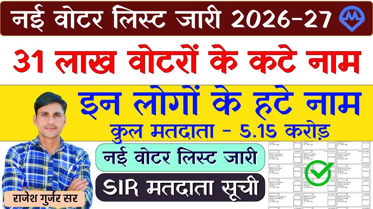 राजस्थान नई वोटर लिस्ट जारी 2026 | 31 लाख वोटरों के कटे नाम SIR मतदाता सूची जारी | Kdi Yojana