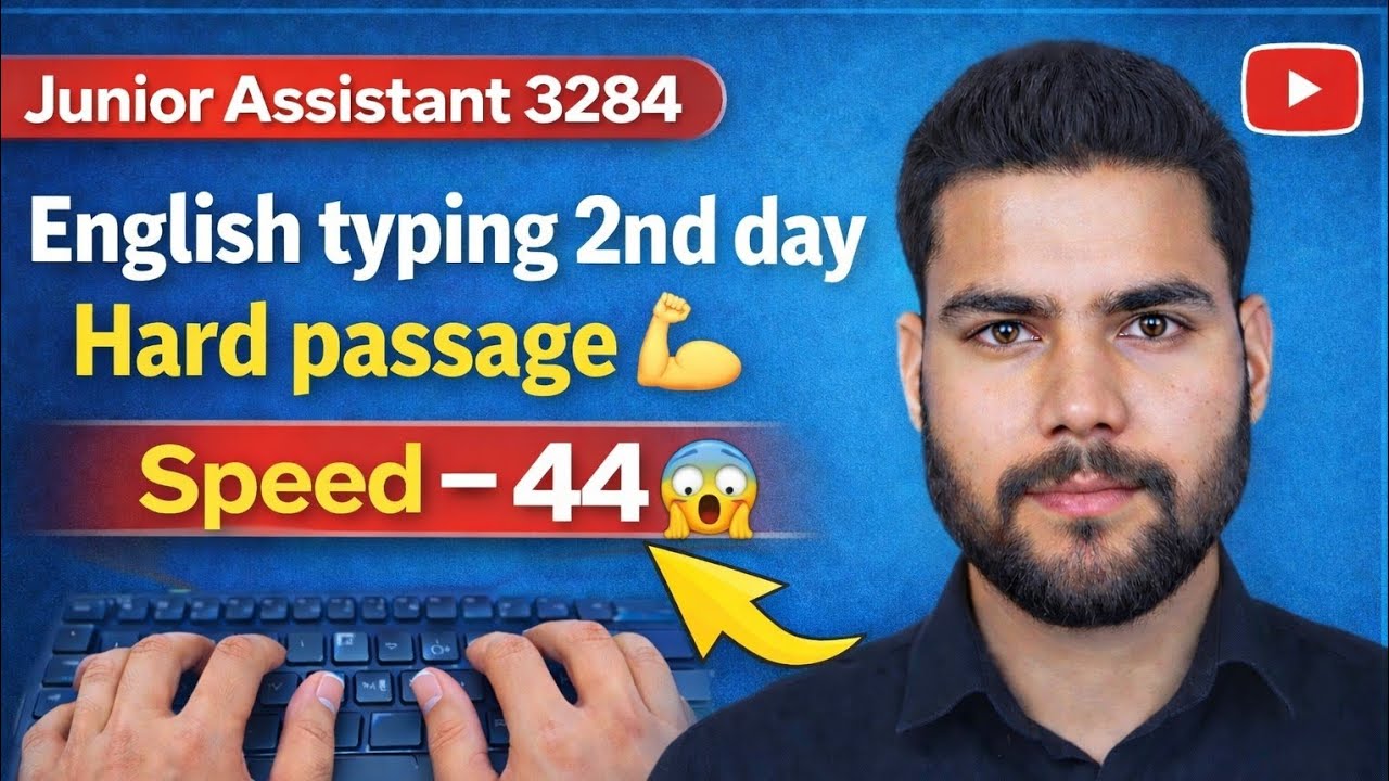 44Wpm 😲Junior Assistant English Typing Challenging passage #upsssc #upssscexam #lekhpalbharti 