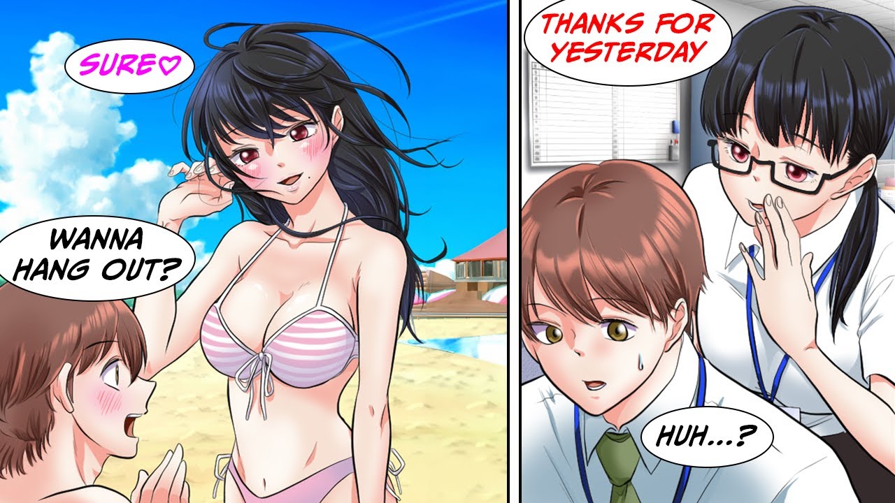 [Manga Dub] I hit on a cute girl at the beach... The next day at work... [RomCom]