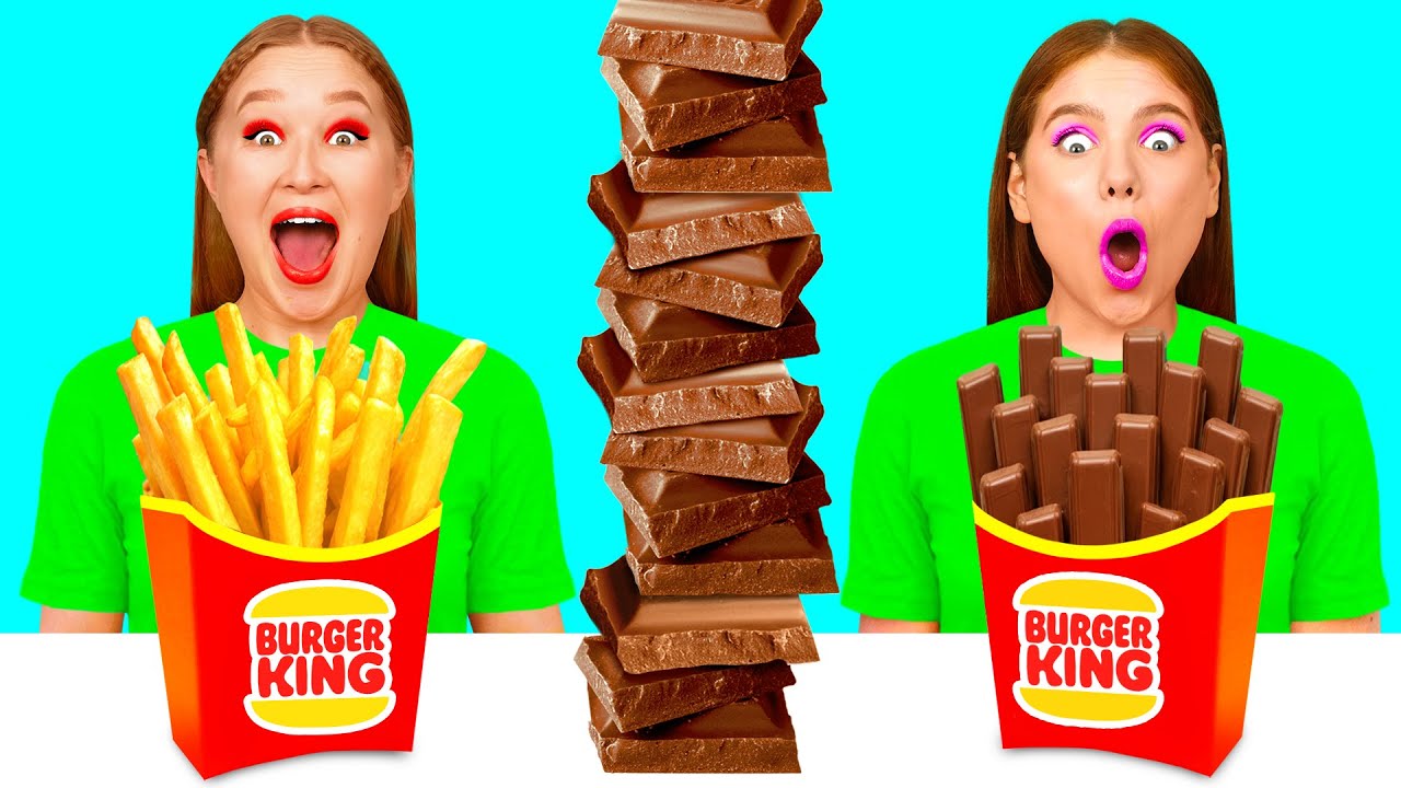 Gummy vs Coklat vs Asli Kentang Goreng Tantangan | Peretasan Makanan Yang Fantastis BooGaGa