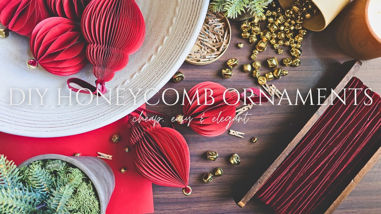 Paper Honeycomb Christmas Ornament DIY- Classic Christmas red and gold holiday decor