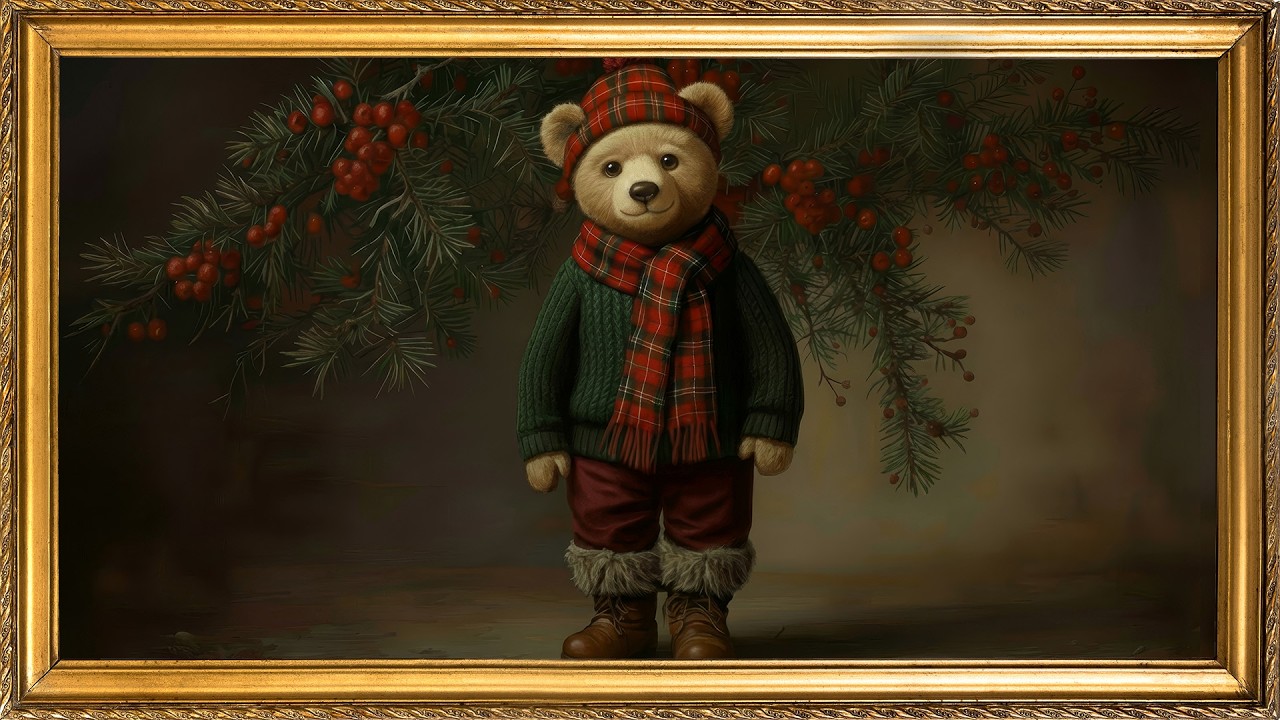 Moody Christmas Art in Gold Frame | Ralph Lauren Inspired  Holiday TV Art