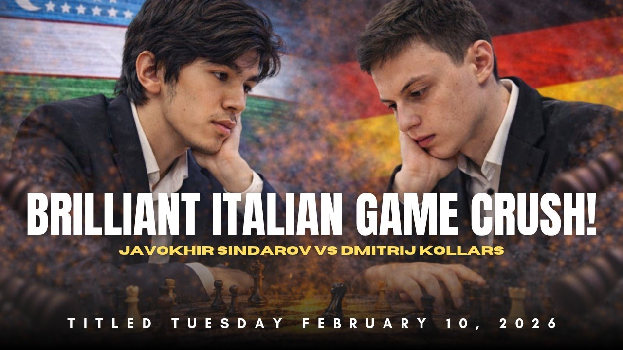 Javokhir Sindarov vs Dmitrij Kollars | Italian Game Knight Attack Fireworks | Titled Tuesday 2026
