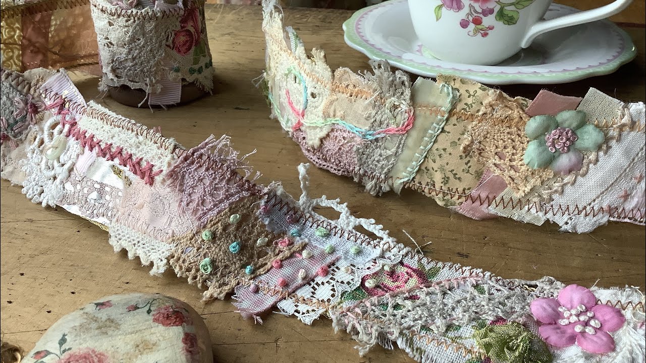 Making a Crazy Quilt style SNIPPET ROLL roll to use in Junk Journals….slow stitch