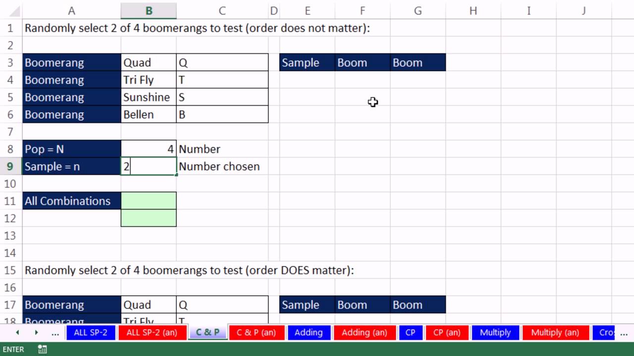 Excel 2013 Statistical Analysis #26: Combinations & Permutations and Listing Sample Points
