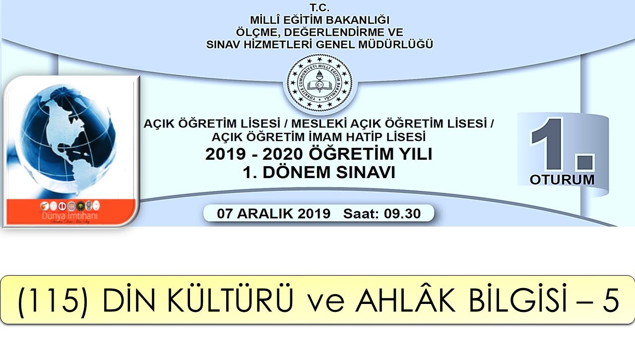 2020 / 1. DÖNEM / AÇIK ÖĞRETİM LİSESİ / (115) DİN KÜLTÜRÜ ve AHLÂK BİLGİSİ – 5