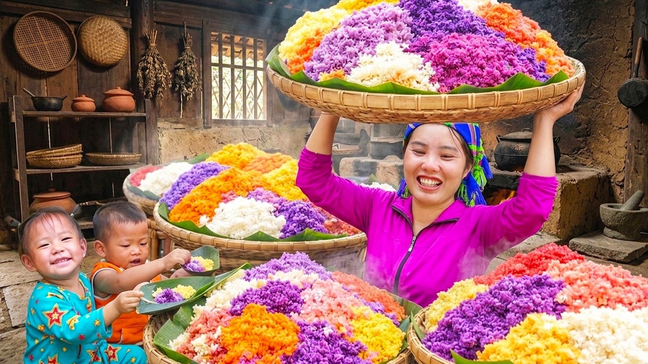 Making Sweet Green Bean Sticky Rice Cakes with My Children – Selling Them at the Busy Market