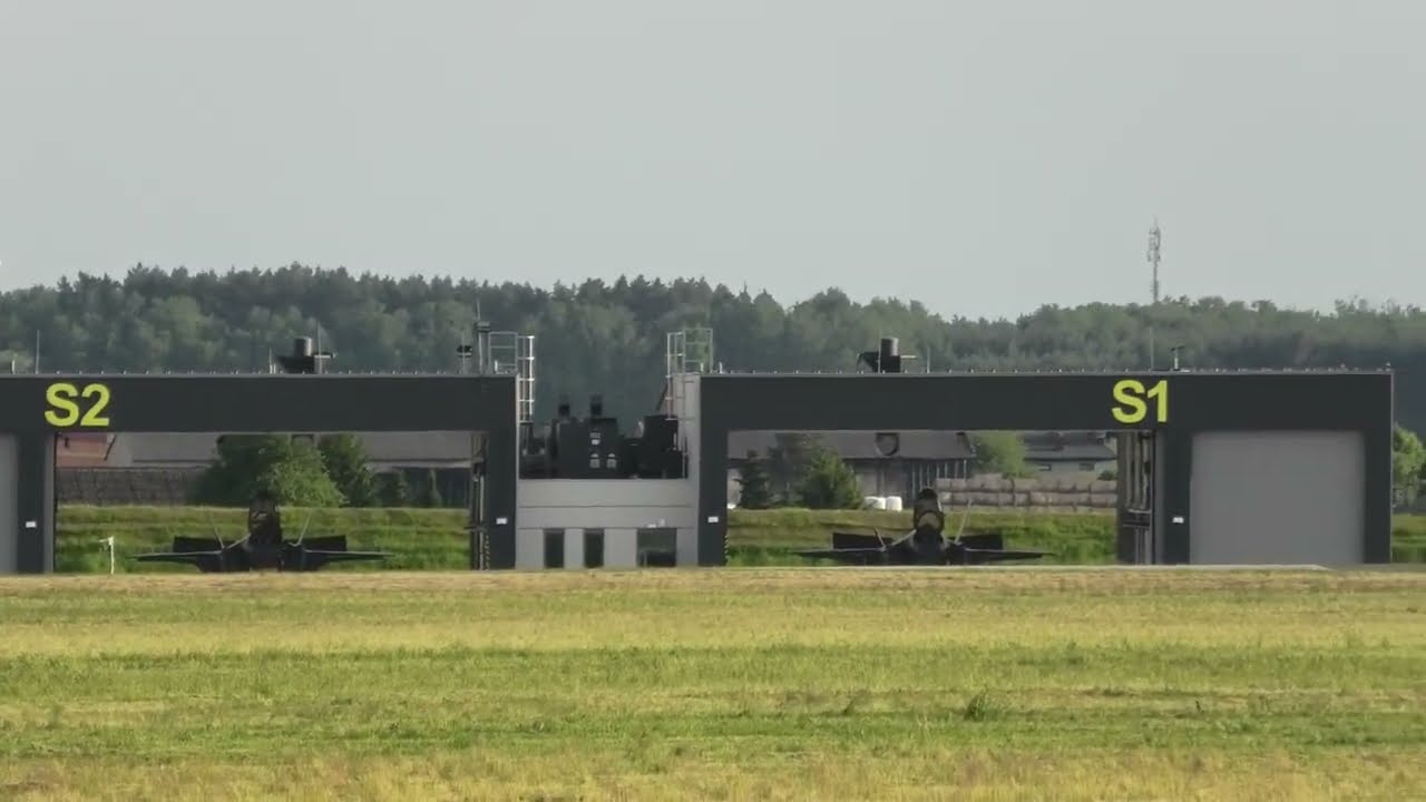 The first Polish F-35s and older F-16s in the hangars of Lask Airfield (22nd May 2026)