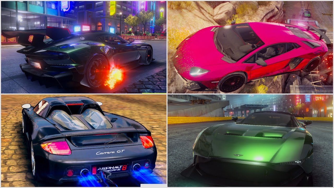Asphalt 8 & 9, Porsche Carrera GT, Lamborghini Aventador SV, Aston Martin Vulcan