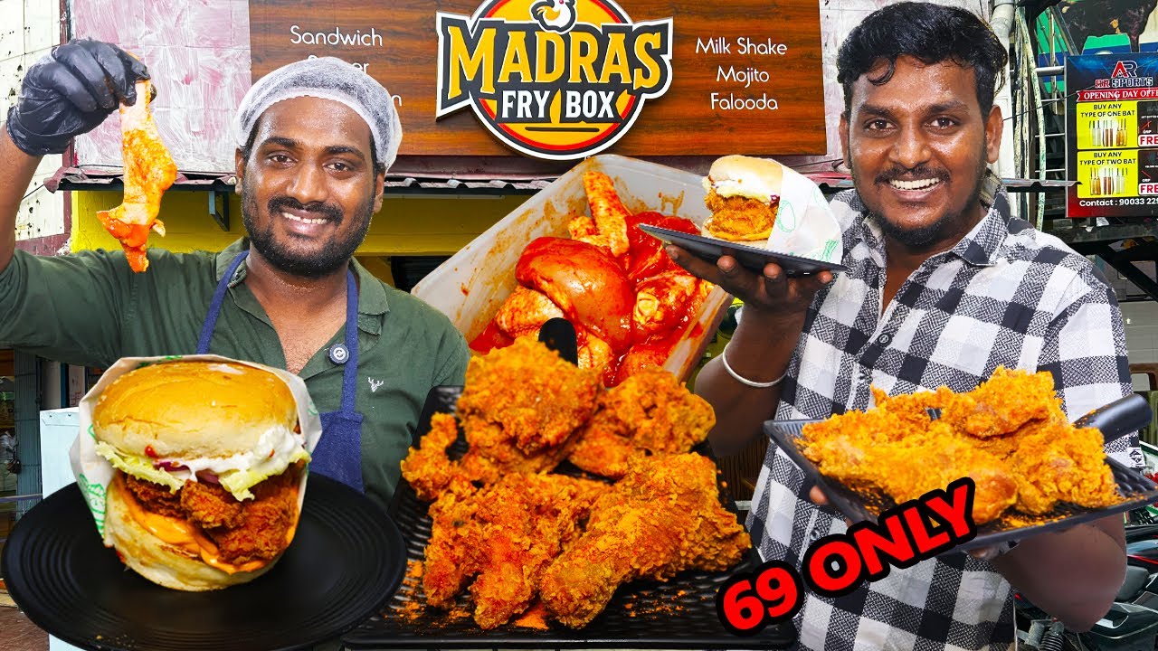 ஆலப்பாக்கம் பக்கத்துல லைவ்-ஆ பொரிச்சா கோழி | fired chicken | burger  | சிக்கன் | Chicken Fry Recipe