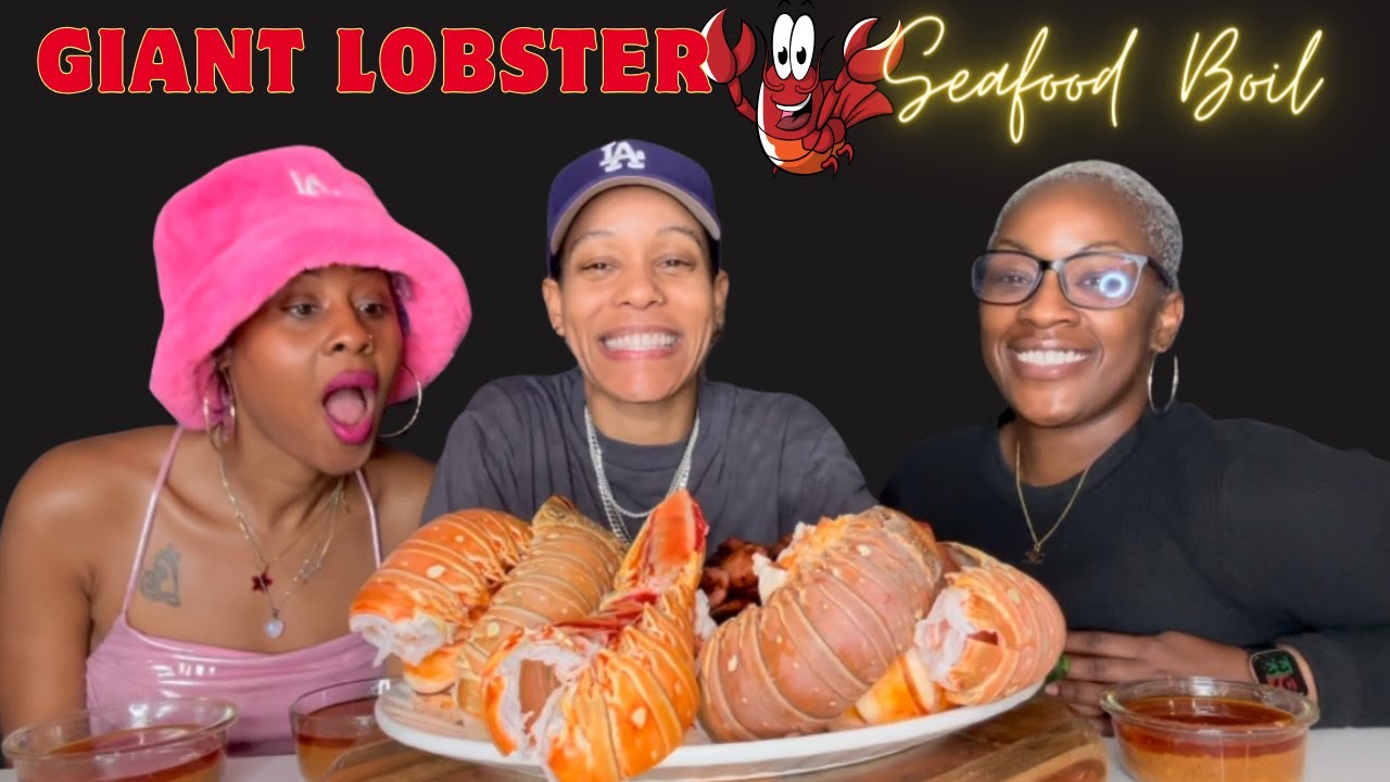 GIANT LOBSTER TAIL SEAFOOD BOIL ASMR MUKBANG WITH FRIENDS