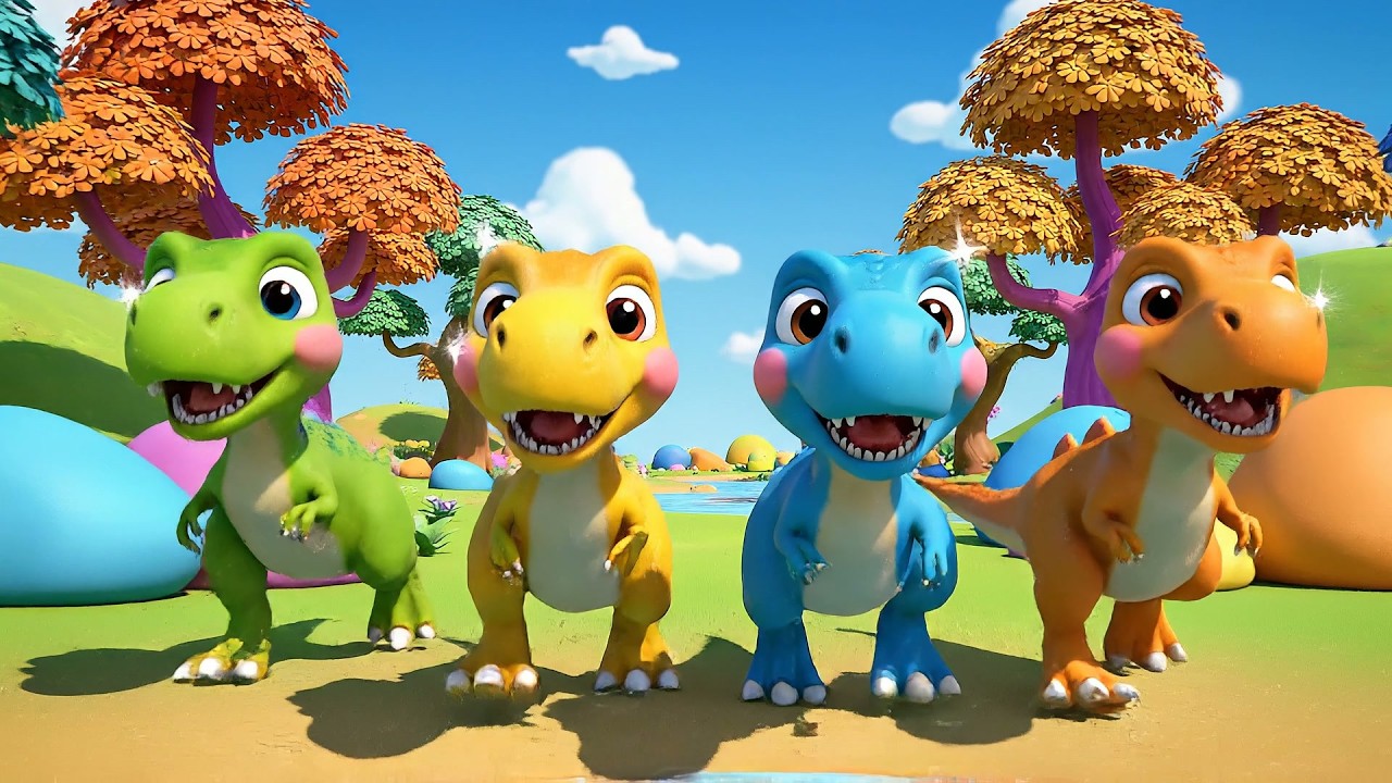 Cuatro Pequeños Dinosaurios de Juguete Stomp Stomp | Canción de Dinosaurios para Niños