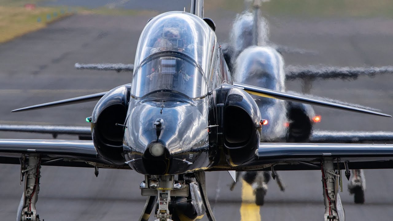 Triple RAF Hawks Fast Jet Takeoff — Loud & Close