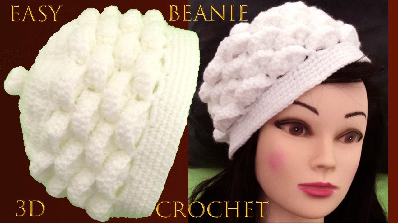 Crochet Tutorial Boina tejida para dama en punto Marshmallow 3D tejido tallermanualperu