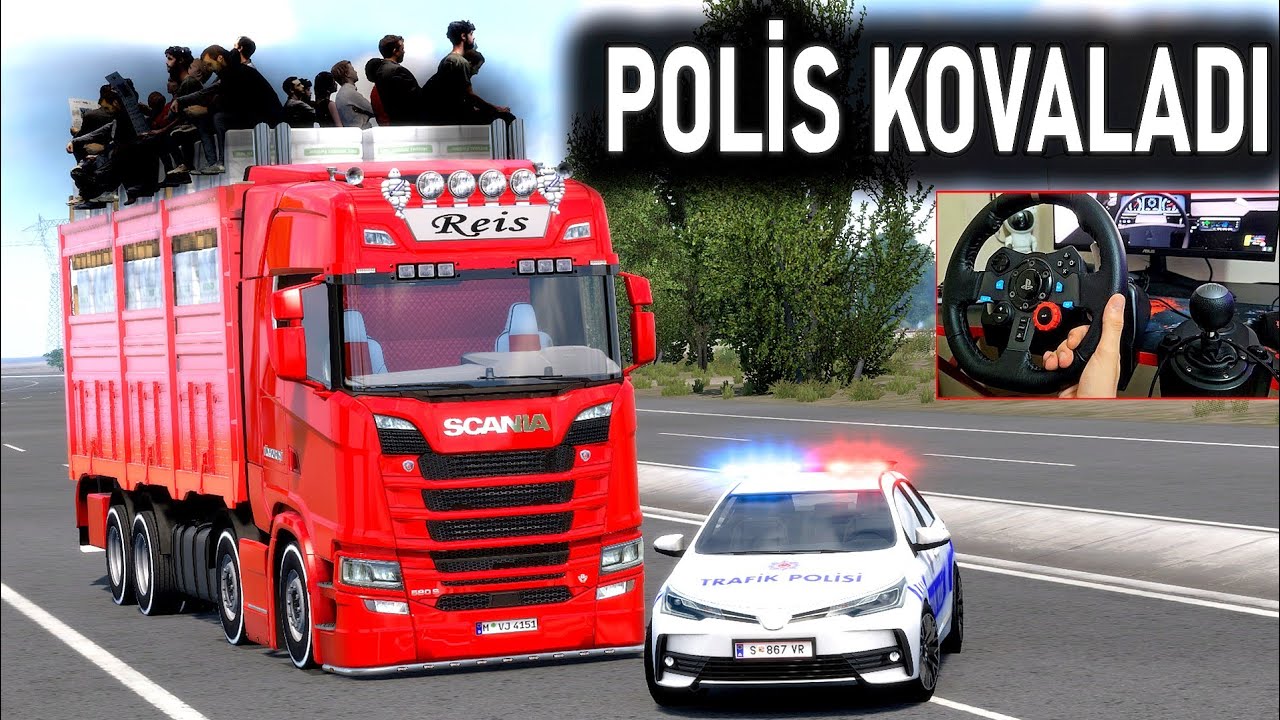 KAMYONDA MÜLTECİ ÇIKTI ! POLİS KOVALADI ETS 2 MOD Logitech G29