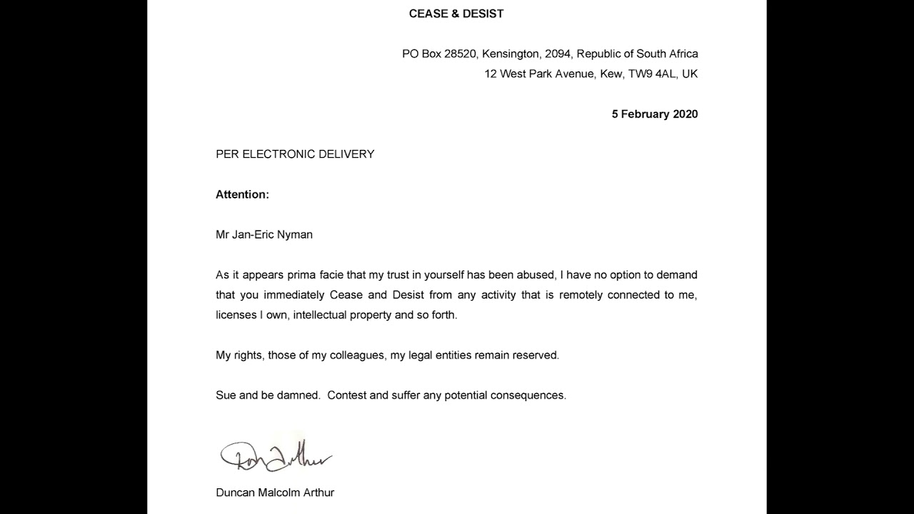Duncan Arthur issues a 'cease and desist