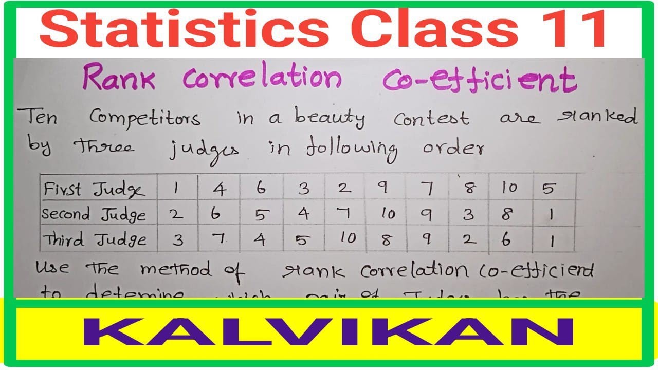 Statistics Rank Correlation Coefficient in Tamil / Class 11 Business Maths In Tamil / Kalvikan