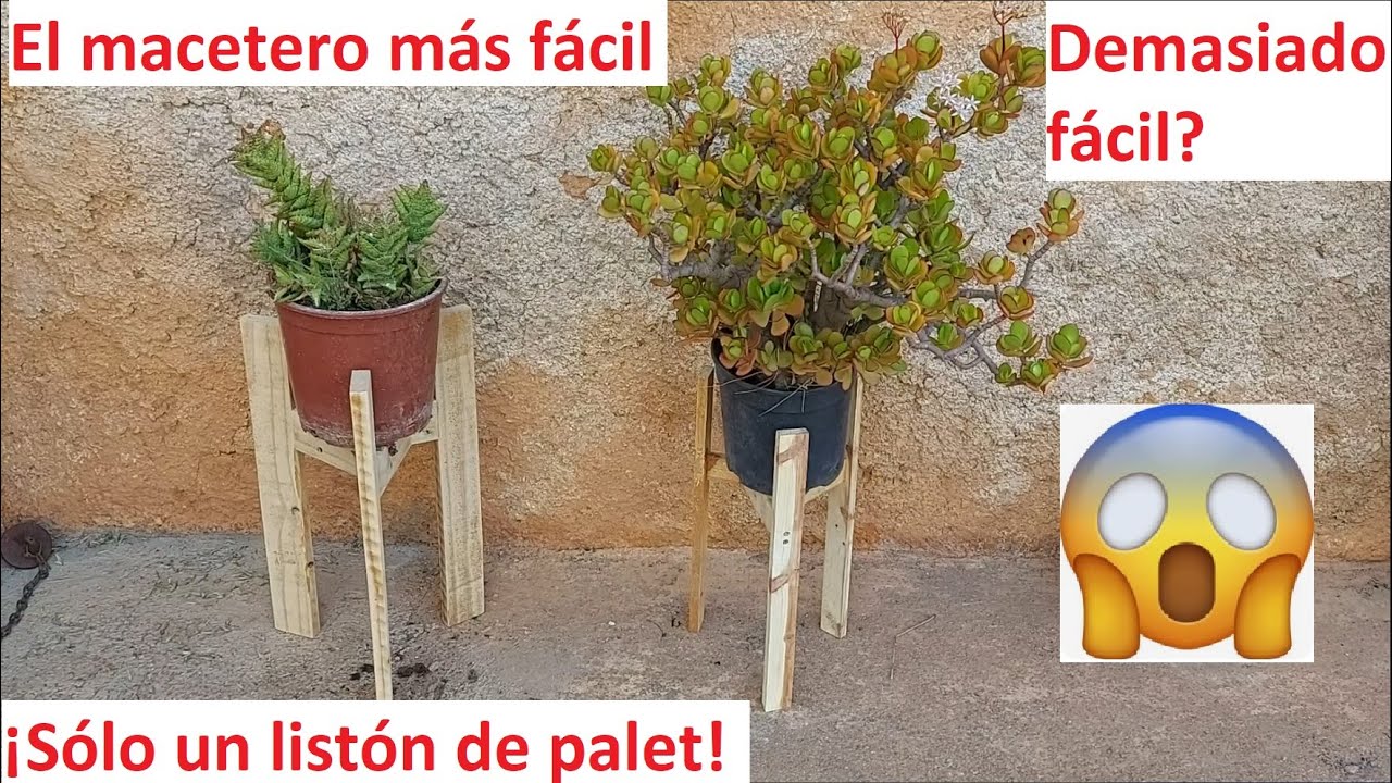 Macetero de tres patas con una sola tabla de palet, de la forma más fácil posible.