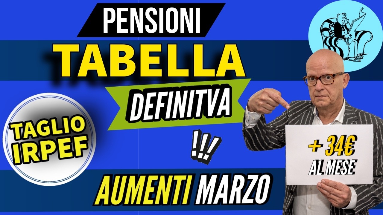 PENSIONI 👉 TABELLA DEFINITIVA TAGLIO IRPEF MARZO 2026 📊  AUMENTI MENSILI ❗️