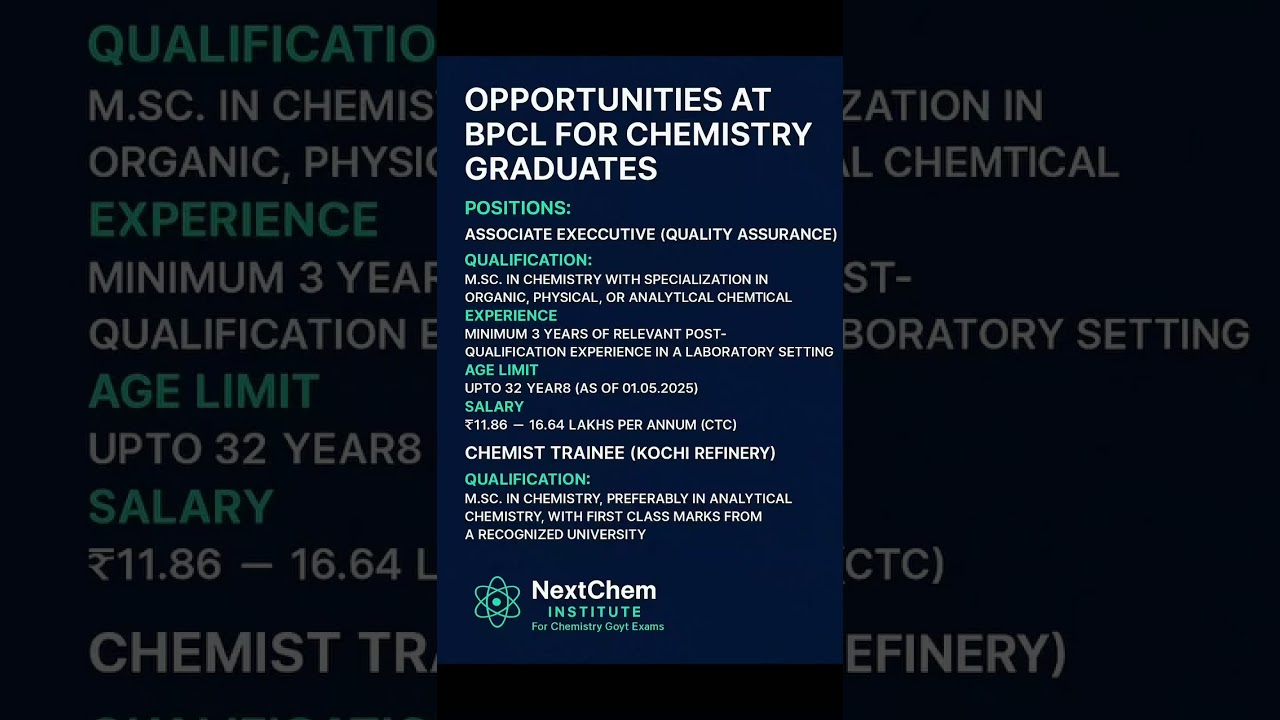 BPCL Jobs 2025 for M.Sc Chemistry Graduates | High Salary | Apply Now #chemistrycareer