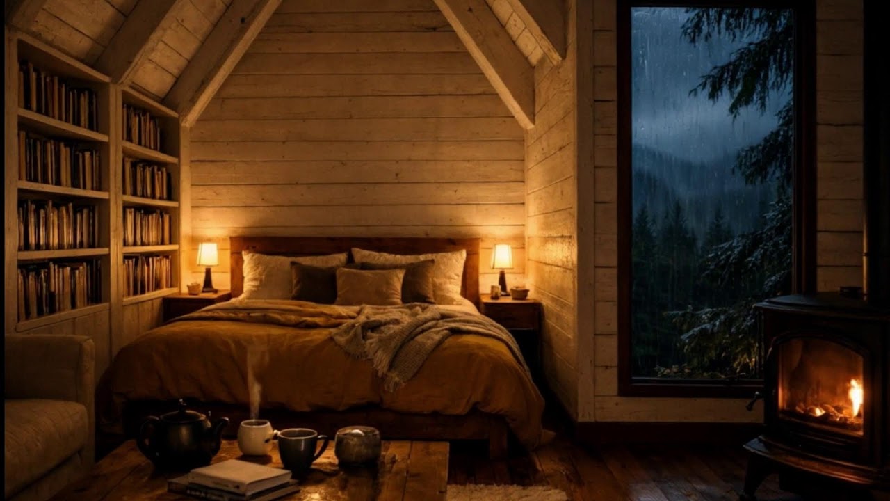 Pluie Tropicale & Feu de Cheminée 🌧️🔥 Chambre Cozy | Sommeil Profond Instantané (ASMR Rain 12H)