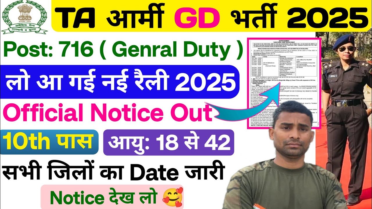 TA Army GD Vacancy Out 2025 (Post: 716 ) TA Army New Rally Recruitment 2025 Official Notice Out Army