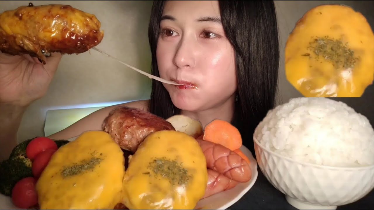 ASMR Гамбургер с сыром внутри 【звук жевания/mukbang/звуки еды】