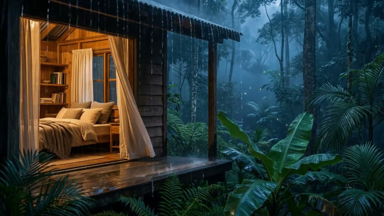 Peaceful Rain in a Quiet Forest Cabin | Instant Deep Sleep & Relaxation